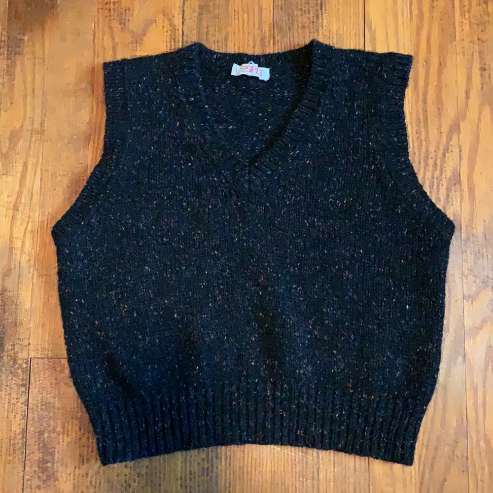 VTG ESPRIT SWEATER VEST MEDIUM BLACK CONFETTI